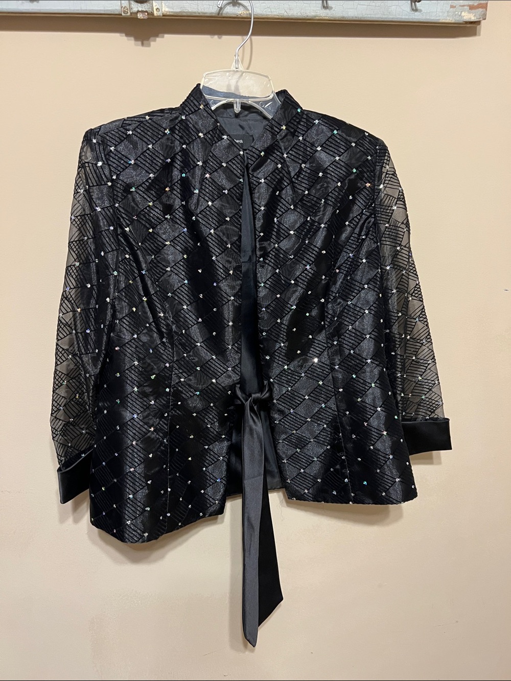 R&M Richards Black Embellished Open-Front Evening Jacket